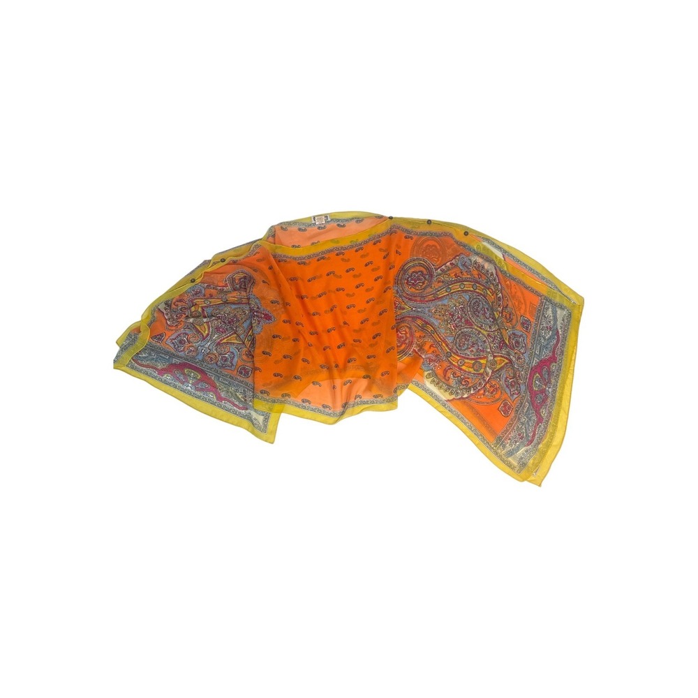VTG Kokomo Un Ltd Orange Paisley Mughal Silk Blend Wrap Scarf Maximalist Boho